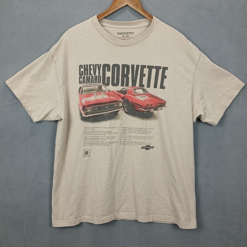 Chemistry Chevy Camaro Corvette T-Shirt Men XL Beige Graphic Tee‎ GM Chevrolet